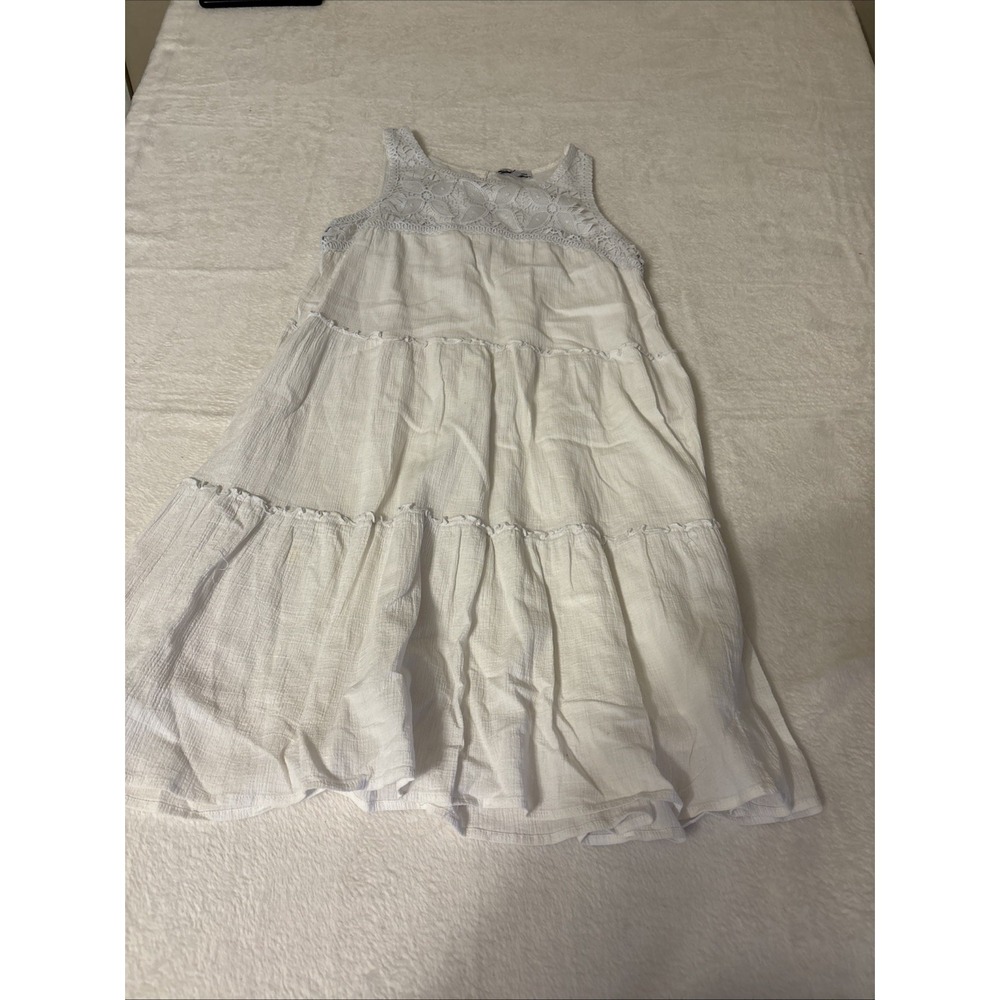 Gibson Latimer Cottagecore White Cotton Tiered Lace Sleeveless Lace Dress Small